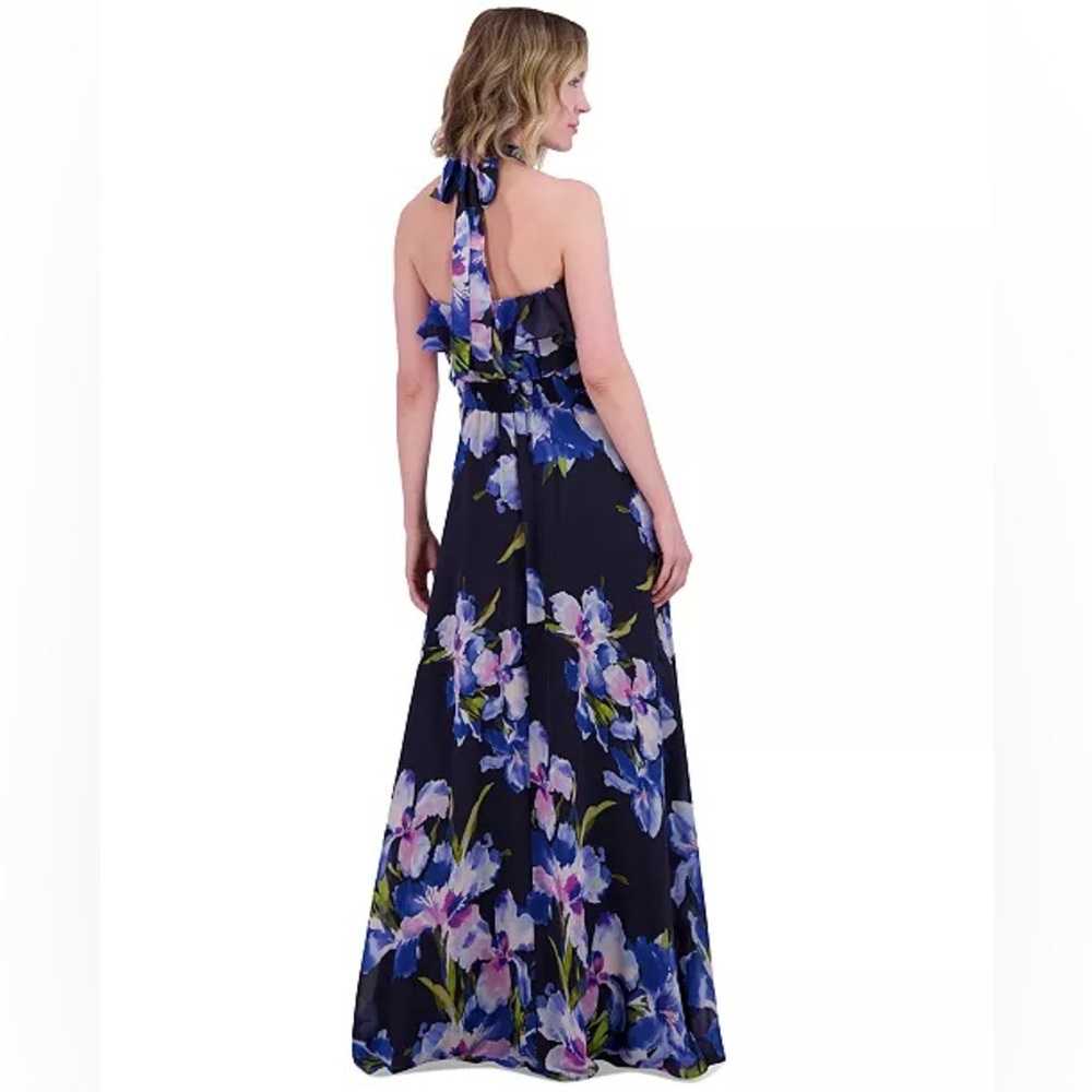 Eliza J Floral Chiffon Ruffled Halter Maxi Dress - Picture 4 of 7